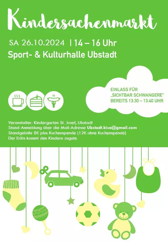 Flyer für den Kindersachenflohmarkt am 26.10., 14-16 Uhr, Sport- und Kulturhalle Ubstadt 